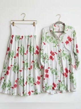 Blue Sky Clothing Bamboo Linen Floral Midi Skirt Top Matching Co-ord Set M/S